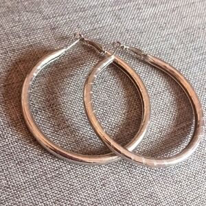 Huge Silvertone Hoops w/ Design - Pre-loved (2.5")